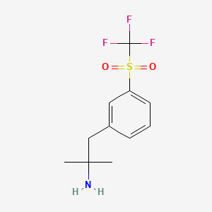 molecular formula C11H14F3NO2S B13579421 2-Methyl-1-(3-trifluoromethanesulfonylphenyl)propan-2-amine 