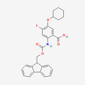 molecular formula C28H26FNO5 B13580301 2-((((9H-Fluoren-9-yl)methoxy)carbonyl)amino)-5-(cyclohexyloxy)-4-fluorobenzoic acid 