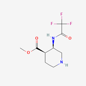 molecular formula C9H13F3N2O3 B13580383 rac-methyl(3R,4R)-3-(trifluoroacetamido)piperidine-4-carboxylate,cis 