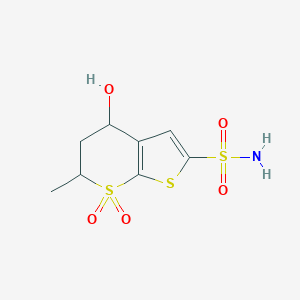 molecular formula C8H11NO5S3 B135805 5,6-Dihydro-4-hydroxy-6-methyl-4H-thieno[2,3-b]thiopyran-2-sulfonamide 7,7-dioxide CAS No. 120279-26-7