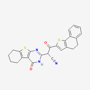 molecular formula C25H19N3O2S2 B13580569 3-{4H,5H-naphtho[1,2-b]thiophen-2-yl}-3-oxo-2-{3-oxo-8-thia-4,6-diazatricyclo[7.4.0.0,2,7]trideca-1(9),2(7),5-trien-5-yl}propanenitrile 