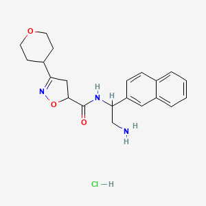 molecular formula C21H26ClN3O3 B13580669 N-[2-amino-1-(naphthalen-2-yl)ethyl]-3-(oxan-4-yl)-4,5-dihydro-1,2-oxazole-5-carboxamide hydrochloride 