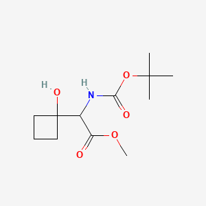 molecular formula C12H21NO5 B13581184 Methyl 2-((tert-butoxycarbonyl)amino)-2-(1-hydroxycyclobutyl)acetate 