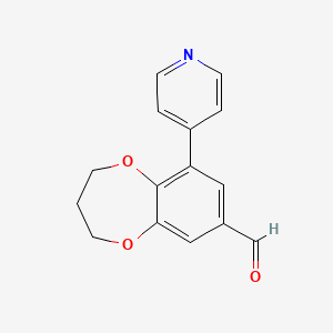 9-(pyridin-4-yl)-3,4-dihydro-2H-1,5-benzodioxepine-7-carbaldehyde