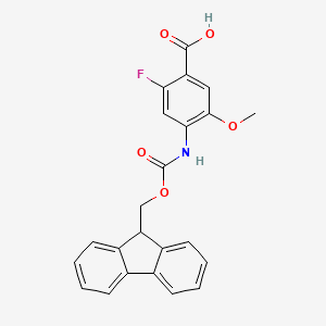 molecular formula C23H18FNO5 B13583407 4-((((9H-Fluoren-9-yl)methoxy)carbonyl)amino)-2-fluoro-5-methoxybenzoic acid 