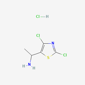 molecular formula C5H7Cl3N2S B13583472 1-(2,4-Dichloro-1,3-thiazol-5-yl)ethan-1-aminehydrochloride 