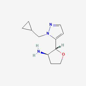 molecular formula C11H17N3O B13583686 (2R,3R)-2-(1-(Cyclopropylmethyl)-1H-pyrazol-5-yl)tetrahydrofuran-3-amine 