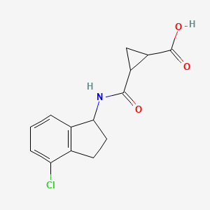 molecular formula C14H14ClNO3 B13584619 2-((4-Chloro-2,3-dihydro-1H-inden-1-yl)carbamoyl)cyclopropane-1-carboxylic acid 