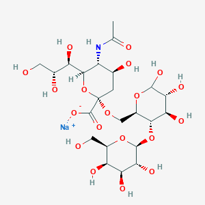 molecular formula C23H38NNaO19 B1358473 sodium;(2S,4S,5R,6R)-5-acetamido-4-hydroxy-6-[(1R,2R)-1,2,3-trihydroxypropyl]-2-[[(2R,3S,4R,5R)-4,5,6-trihydroxy-3-[(2S,3R,4S,5R,6R)-3,4,5-trihydroxy-6-(hydroxymethyl)oxan-2-yl]oxyoxan-2-yl]methoxy]oxane-2-carboxylate CAS No. 74609-39-5
