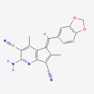 (5E)-2-amino-5-(1,3-benzodioxol-5-ylmethylidene)-4,6-dimethyl-5H-cyclopenta[b]pyridine-3,7-dicarbonitrile