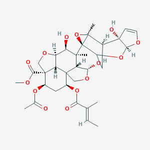 molecular formula C33H44O14 B135864 甲基 (4R,5R,6S,7S,8R,11S,12R,14S,15R)-12-乙酰氧基-4,7-二羟基-6-[(1R,2S,6S,9R,11S)-2-羟基-11-甲基-5,7,10-三氧杂四环[6.3.1.02,6.09,11]十二烷-3-烯-9-基]-6-甲基-14-[(E)-2-甲基丁-2-烯酰]氧基-3,9-二氧杂四环[6.6.1.01,5.011,15]十五烷-11-甲酸酯 CAS No. 134788-15-1