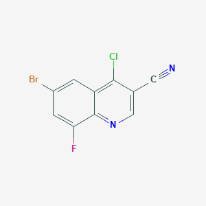 molecular formula C10H3BrClFN2 B1358799 6-溴-4-氯-8-氟喹啉-3-碳腈 CAS No. 886362-71-6