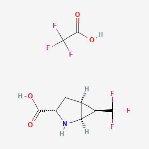 molecular formula C9H9F6NO4 B13588062 (1S,3S,5S,6R)-6-(trifluoromethyl)-2-azabicyclo[3.1.0]hexane-3-carboxylicacid,trifluoroaceticacid 