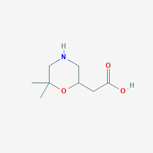 molecular formula C8H15NO3 B13590389 2-(6,6-Dimethylmorpholin-2-yl)acetic acid 