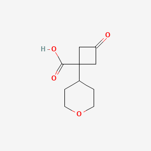 molecular formula C10H14O4 B13590579 1-(Oxan-4-yl)-3-oxocyclobutane-1-carboxylicacid 