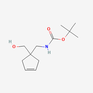 molecular formula C12H21NO3 B13590678 tert-Butyl ((1-(hydroxymethyl)cyclopent-3-en-1-yl)methyl)carbamate 