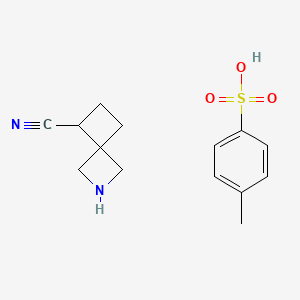 molecular formula C14H18N2O3S B13594319 2-Azaspiro[3.3]heptane-5-carbonitrile,4-methylbenzene-1-sulfonicacid 