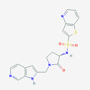 molecular formula C19H17N5O3S2 B135955 噻吩并[3,2-b]吡啶-2-磺酸[2-氧代-1-(1H-吡咯并[2,3-c]吡啶-2-基甲基)-吡咯烷-3-基]-酰胺 CAS No. 14364-09-1
