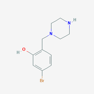 molecular formula C11H15BrN2O B13595512 5-Bromo-2-[(piperazin-1-yl)methyl]phenol 