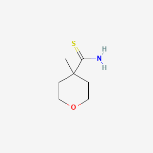 molecular formula C7H13NOS B13596266 4-Methyloxane-4-carbothioamide 