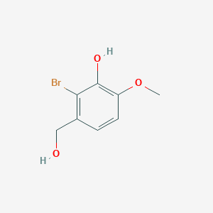 molecular formula C8H9BrO3 B13596311 2-Bromo-3-(hydroxymethyl)-6-methoxyphenol 