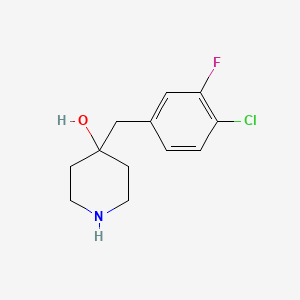 molecular formula C12H15ClFNO B13597017 4-(4-Chloro-3-fluorobenzyl)piperidin-4-ol 