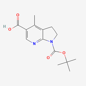 molecular formula C14H18N2O4 B13597313 1-[(tert-butoxy)carbonyl]-4-methyl-1H,2H,3H-pyrrolo[2,3-b]pyridine-5-carboxylicacid 