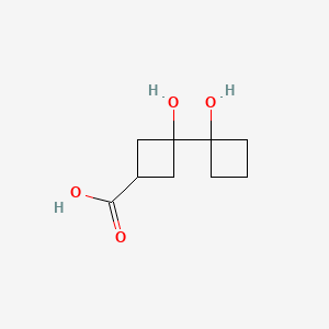 molecular formula C9H14O4 B13597374 3-hydroxy-3-(1-hydroxycyclobutyl)cyclobutane-1-carboxylicacid,Mixtureofdiastereomers 