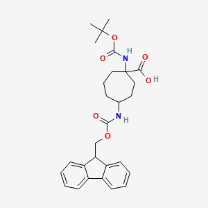 molecular formula C28H34N2O6 B13597680 1-{[(tert-butoxy)carbonyl]amino}-4-({[(9H-fluoren-9-yl)methoxy]carbonyl}amino)cycloheptane-1-carboxylic acid 