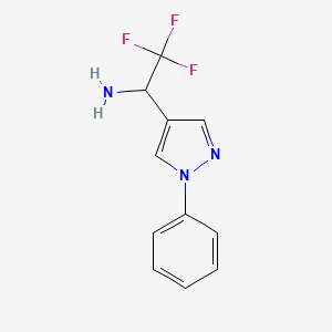 molecular formula C11H10F3N3 B13597924 2,2,2-Trifluoro-1-(1-phenyl-1h-pyrazol-4-yl)ethan-1-amine 