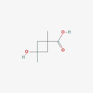 molecular formula C7H12O3 B13598446 3-Hydroxy-1,3-dimethylcyclobutane-1-carboxylicacid 