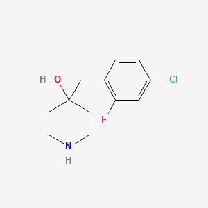 molecular formula C12H15ClFNO B13598550 4-(4-Chloro-2-fluorobenzyl)piperidin-4-ol 