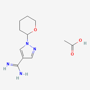 molecular formula C11H18N4O3 B13600249 1-(oxan-2-yl)-1H-pyrazole-4-carboximidamide,aceticacid 