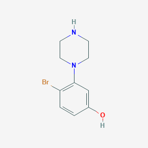 molecular formula C10H13BrN2O B13600318 4-Bromo-3-(piperazin-1-yl)phenol 