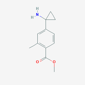 molecular formula C12H15NO2 B13602024 Methyl 4-(1-aminocyclopropyl)-2-methylbenzoate 