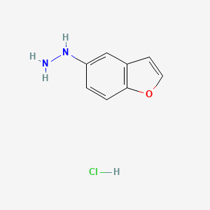 molecular formula C8H9ClN2O B13602338 (1-Benzofuran-5-yl)hydrazinehydrochloride 