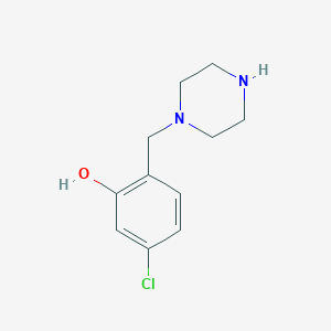 molecular formula C11H15ClN2O B13602365 5-Bromo-2-(piperazin-1-ylmethyl)phenol 