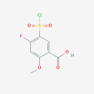 molecular formula C8H6ClFO5S B13602917 5-(Chlorosulfonyl)-4-fluoro-2-methoxybenzoicacid 