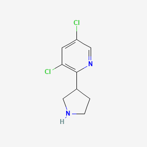 molecular formula C9H10Cl2N2 B13603307 3,5-Dichloro-2-(pyrrolidin-3-YL)pyridine 