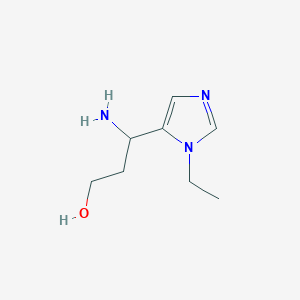 molecular formula C8H15N3O B13604060 3-Amino-3-(1-ethyl-1h-imidazol-5-yl)propan-1-ol 