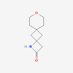 molecular formula C10H15NO2 B13604356 9-Oxa-1-azadispiro[3.1.5^{6}.1^{4}]dodecan-2-one 