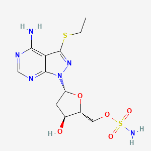 molecular formula C12H18N6O5S2 B13604441 {(2R,3S,5R)-5-[4-amino-3-(ethylsulfanyl)-1H-pyrazolo[3,4-d]pyrimidin-1-yl]-3-hydroxytetrahydrofuran-2-yl}methyl sulfamate 