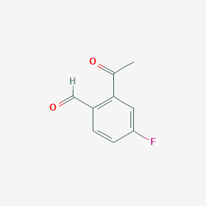 molecular formula C9H7FO2 B13604875 2-Acetyl-4-fluorobenzaldehyde 