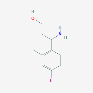 molecular formula C10H14FNO B13606424 3-Amino-3-(4-fluoro-2-methylphenyl)propan-1-ol 