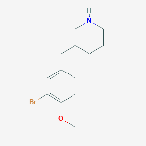 molecular formula C13H18BrNO B13606500 3-(3-Bromo-4-methoxybenzyl)piperidine 