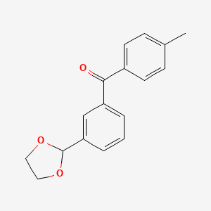 molecular formula C17H16O3 B1360661 3-(1,3-Dioxolan-2-YL)-4'-methylbenzophenone CAS No. 898778-85-3