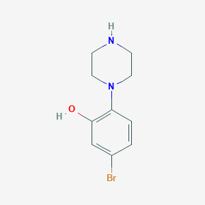 molecular formula C10H13BrN2O B13606820 5-Bromo-2-(piperazin-1-yl)phenol 