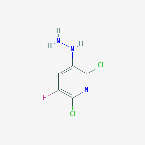 molecular formula C5H4Cl2FN3 B13607693 2,6-Dichloro-3-fluoro-5-hydrazinylpyridine 