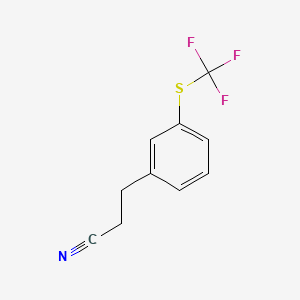 molecular formula C10H8F3NS B13609206 3-{3-[(Trifluoromethyl)sulfanyl]phenyl}propanenitrile 