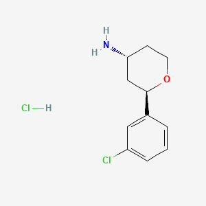 molecular formula C11H15Cl2NO B13609363 rac-(2R,4R)-2-(3-chlorophenyl)oxan-4-aminehydrochloride,trans 